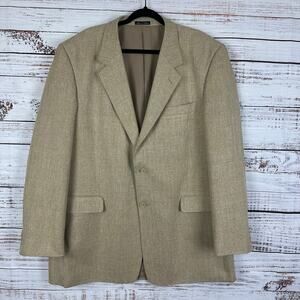 Mens Monsieur Adolfo Khaki Tan Tweed 2 Button Sport Jacket Blazer Lined Siz 46L